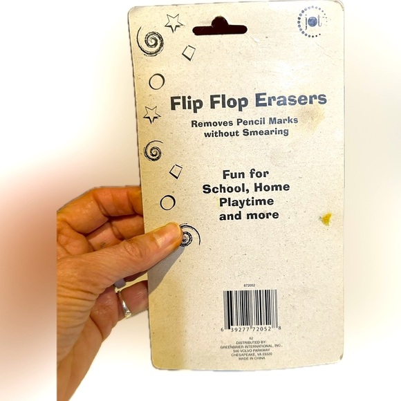 VTG FLIP FLOP ERASER 2 PAIR BLUE BLACK SEALED SCHOOL SUPPLIES ERASE THONG SANDAL - Picture 2 of 5